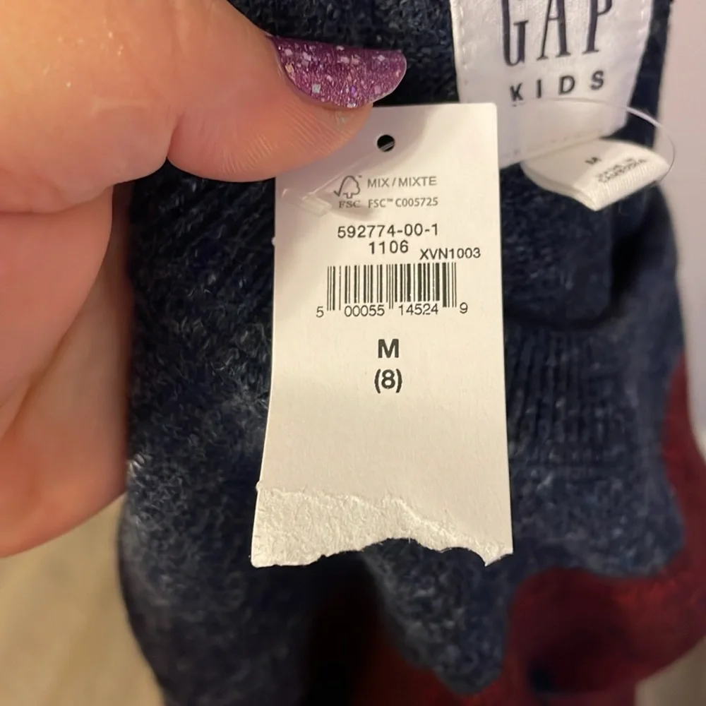 Gap Kids Navy Red Striped Knit Crewneck Sweater size M (8)